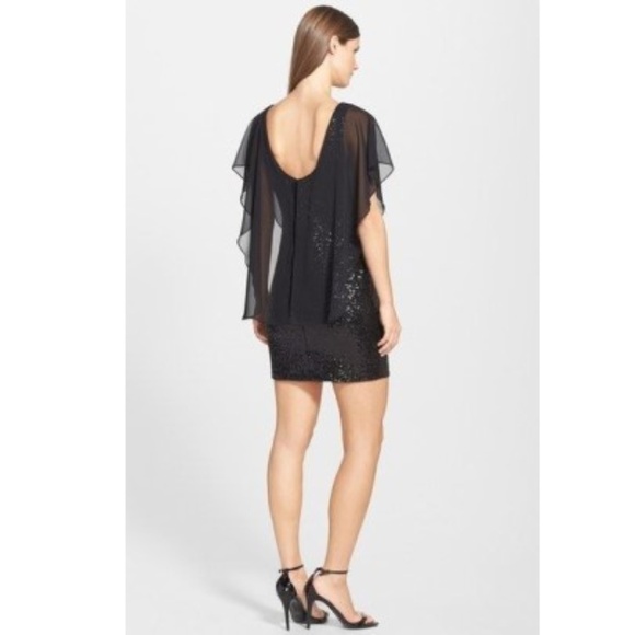 Betsy & Adam Sequin Body-Con Dress w/ Chiffon Cape - Picture 3 of 3